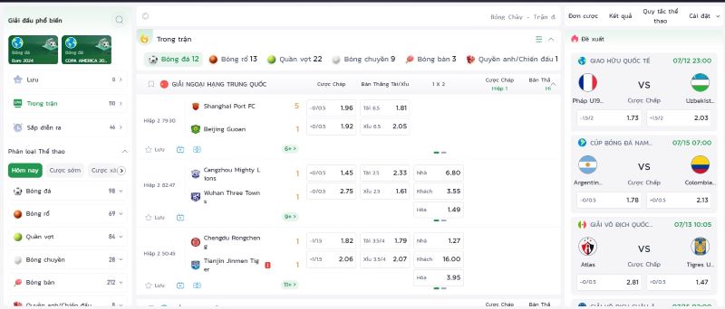 Giao diện cá cược thể thao tại Mu88